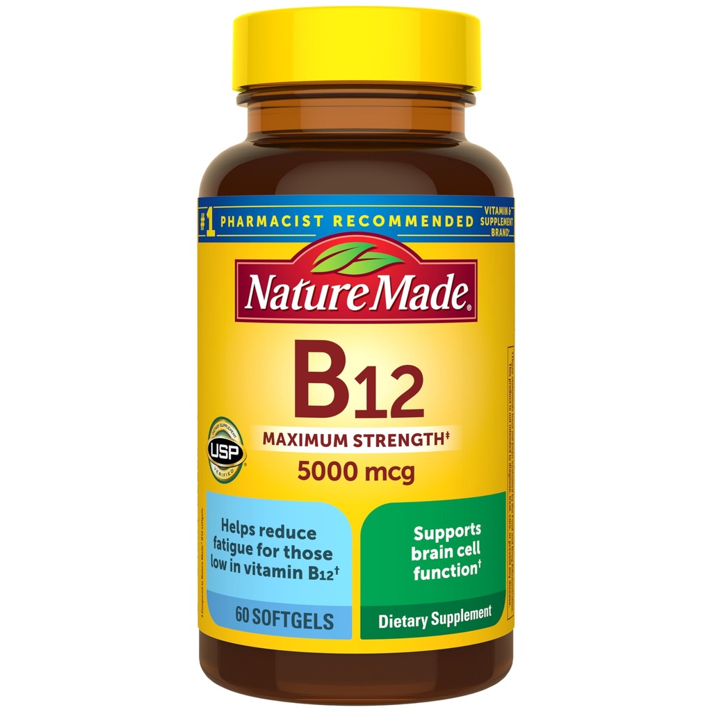 Vitamina B12 5000 mcg, Integratore alimentare per il supporto al metabolismo energetico, 60 Softgels, alimentazione di 60 giorni