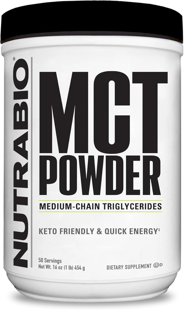 Polvere di NutraBio MCT, Trigliceridi a catena media, Gain peso magra, Keto Friendly, 1 lb. Polvere - 50 porzioni