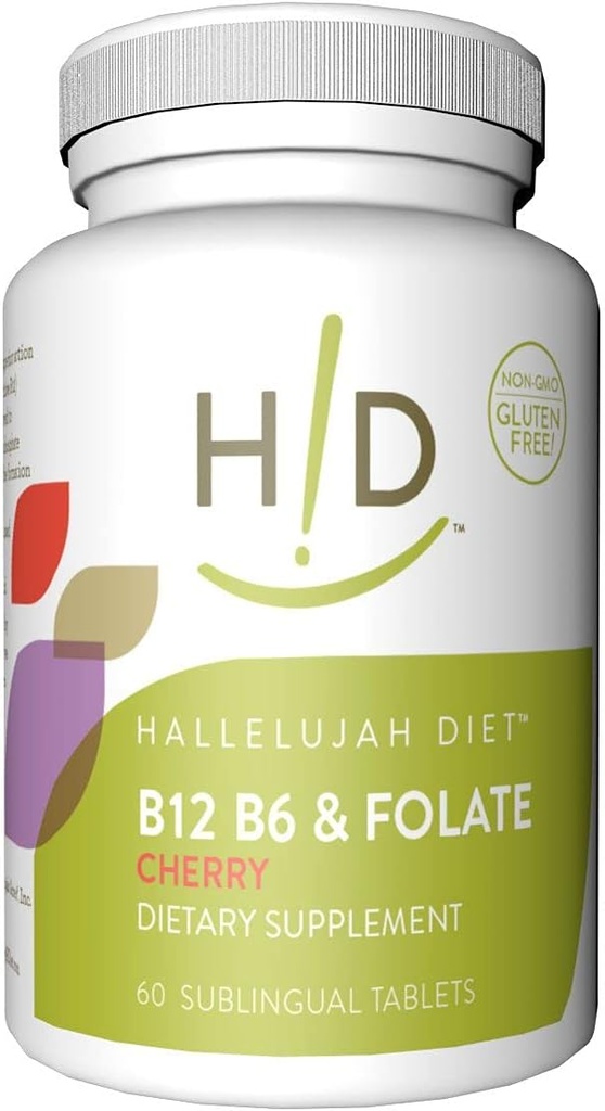 Dieta di Hallelujah B12, B6 & Folate Integratori alimentari Vitamine sublinguali aromatizzate alla ciliegia (60 compresse)
