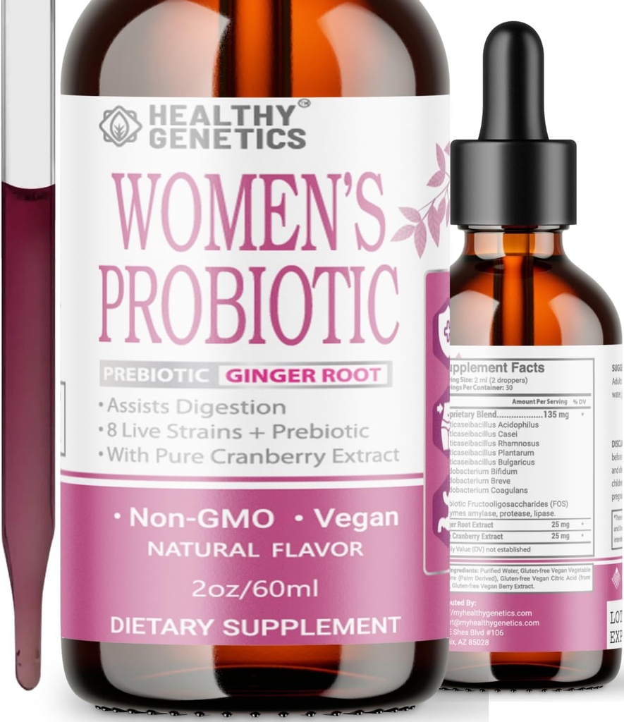 Probiotici liquidi per le donne | Prebiotici + Mirtillo + Probiotici per la salute digestiva | Acidophilus Probiotic | Latticini Free | Vegan | Non OGM | Gluten Free | 30 Serve