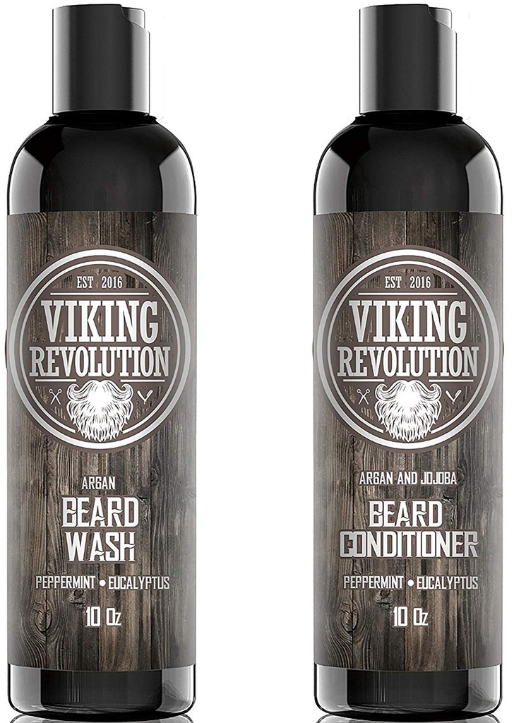 Viking Revolution Beard Shampoo e Set Condizionatore - Top-tier Cuscinetto Care Kit con olio di Argan & Jojoba per la crescita sana del cuscinetto, nessun prurito o irrigazione, Rich Lather, Eucalyptus Scent (10 oz)