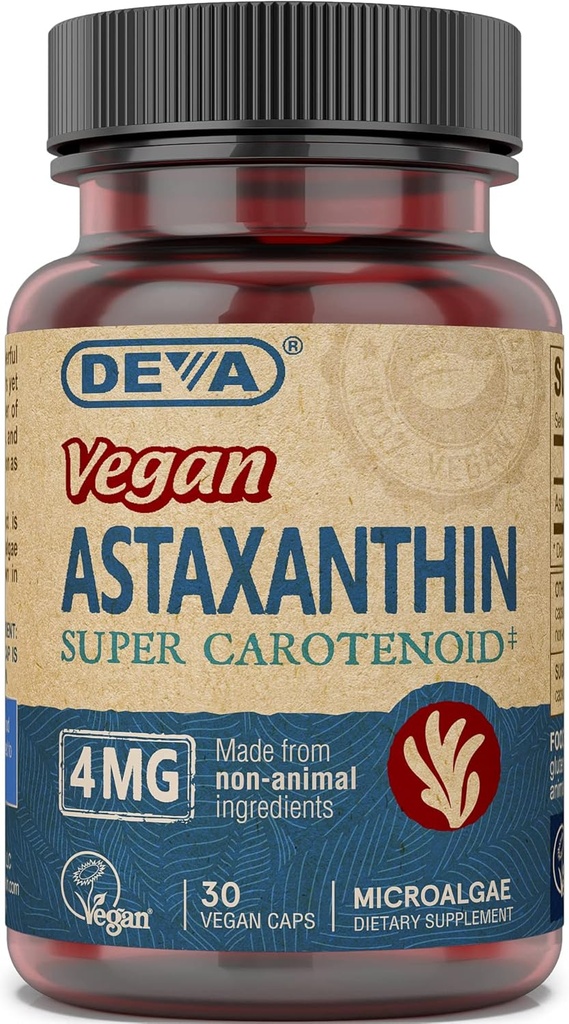 Deva Nutrizione Vitamine Astaxantina 4mg, Vegan, Fatto da Haematococcus Pluvialis Microalgae, 30 Capsule, 1-Pack