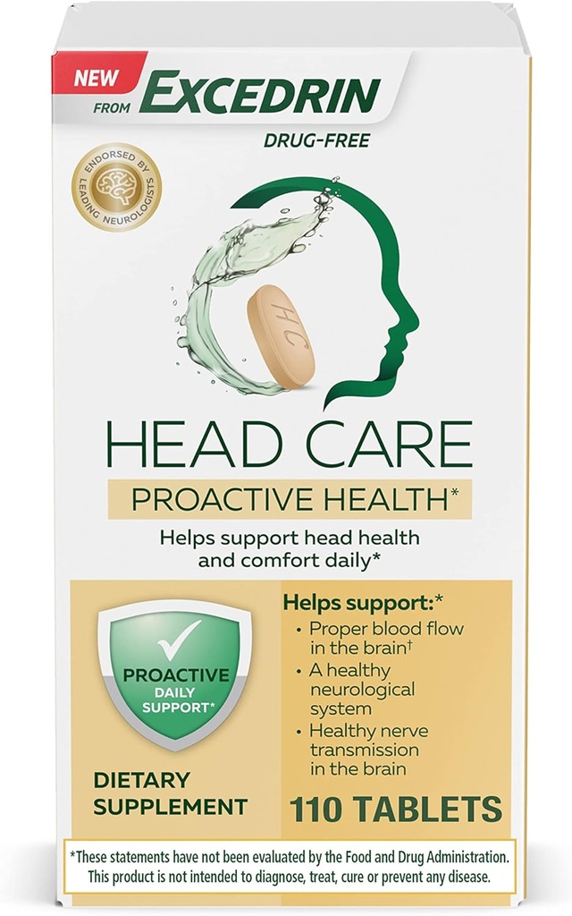 Excedrin Head Care Salute Proattiva con Magnesio, Riboflavina, Vitamina B6, Acido Folico e Vitamina B12, Integratore alimentare Supporta la salute e il comfort quotidiano – 110 Conte