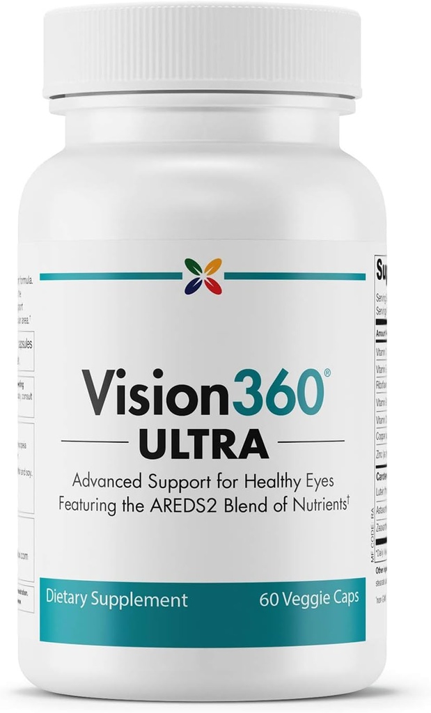Stop Aging Now - Vision360 Ultra AREDS2 - Vision and Eye Health - Eases Eye Strain and Fatigue - Vitamina C, Vitamina E, Vitamina D3, Vitamina B2 e B12, Zinc, Rame, Astaxantina, Lutein - 60 Vcaps