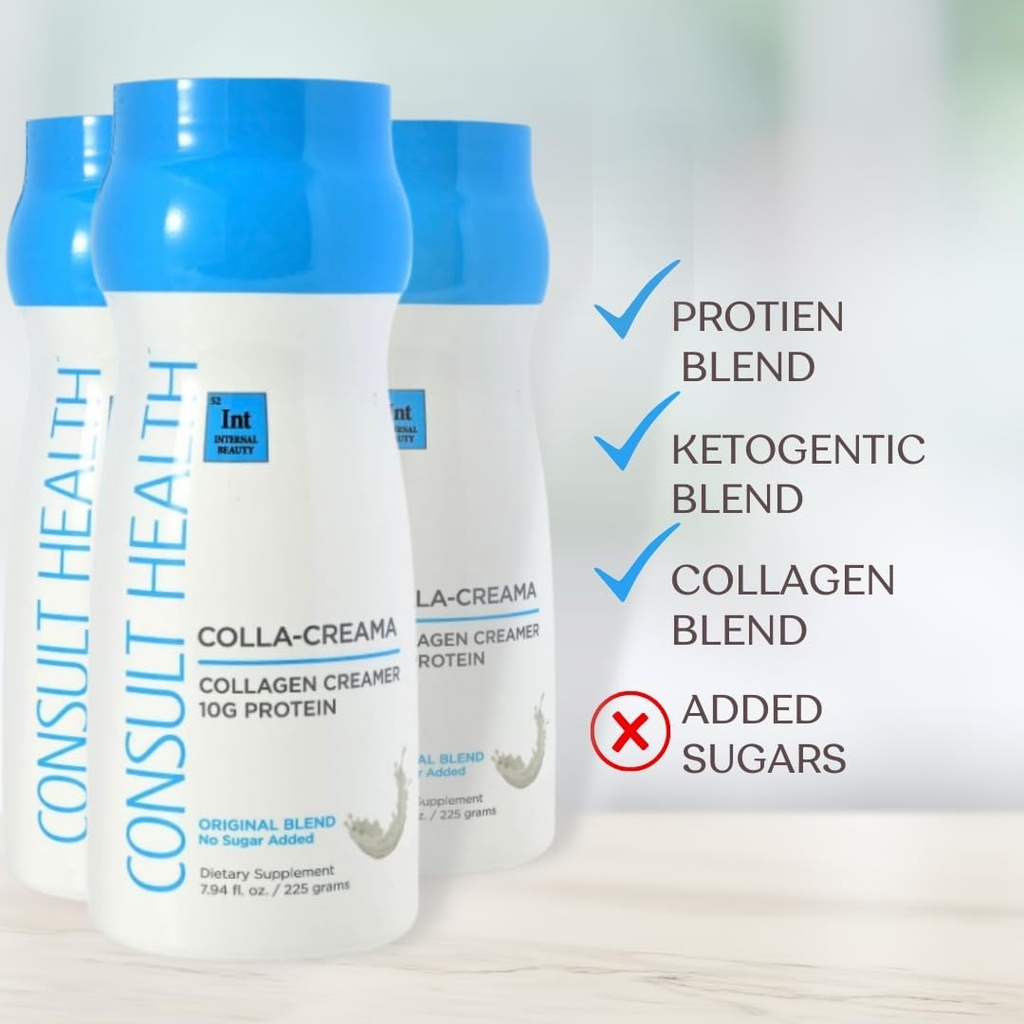 Consult Health - Colla-Creama Collagen Creamer Supplement - 10g Protein - Ketogenic Blend - Powder Coffee Creamer - Coconut Oil, Energy Boosting MCT olio - No Aggiunto Sugar - 7.94 oz