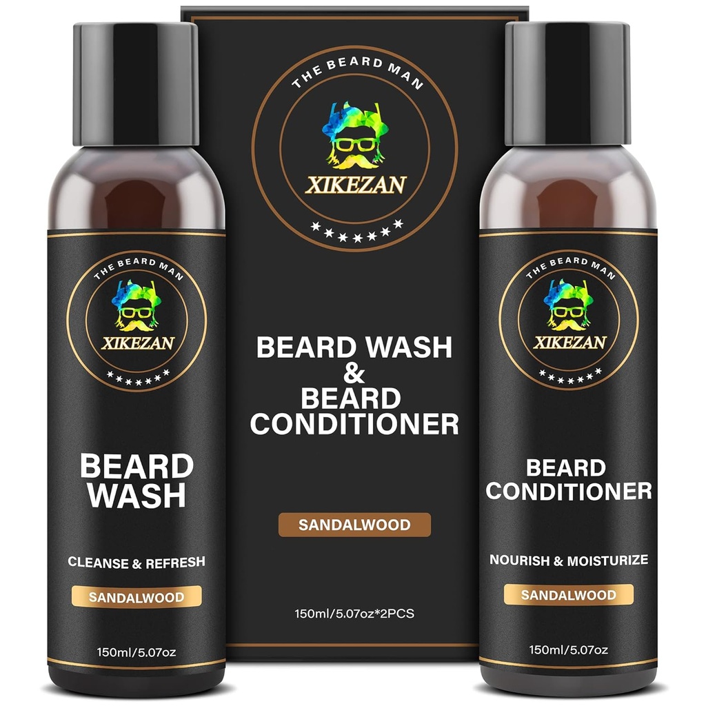 XIKEZAN Beard Wash & Beard Condizionatore Natural Softener Set w/Argan & Jojoba Oli Smooths & Rafforza il Natale Stocking Stuffer Padre Regali di giorno per gli uomini Lui Papà Fidanzato