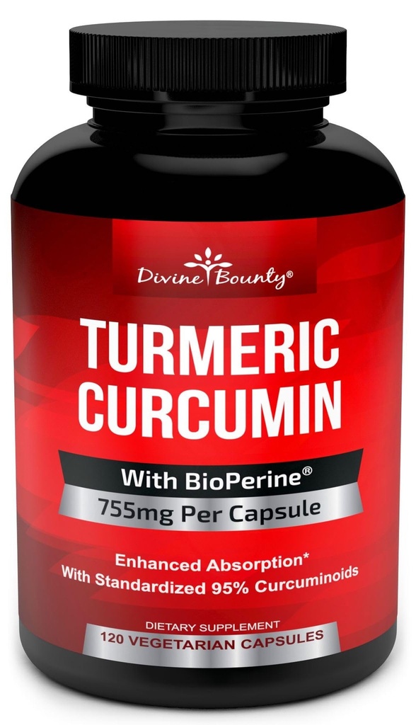 Curcumina di curcuma con BioPerine Black Pepper Extract - 755mg per Capsule, 120 Veg. Capsule - OGM Free Tumeric, Standardized al 95% Curcuminoids per la massima potenza