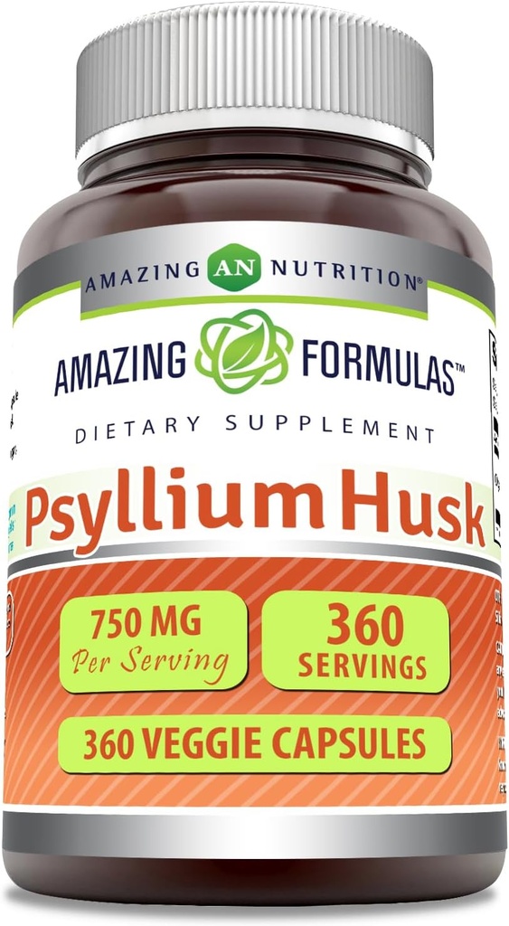 Incredibile formulas Psyllium Husk 750mg Veggie Capsule Supplemento | Non OGM | Gluten Free | Made in USA | Adatto per vegetariani (360 Conte)