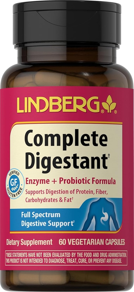 Enzimi digestivi con probiotici | 60 capsule | Formula Probiotica | Vegetariano, Non OGM, Gluten Free Supplement | by Lindberg