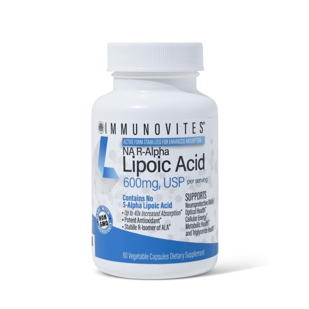 Acido lipoico stabilizzato R-Alpha ((True))) 600 mg per porzione [[[High Potency & up 40x Aumento dell'assorbimento]] (Na R-ALA) (Na R-LA) (Na R-Lipoate) (1 Bottiglia)