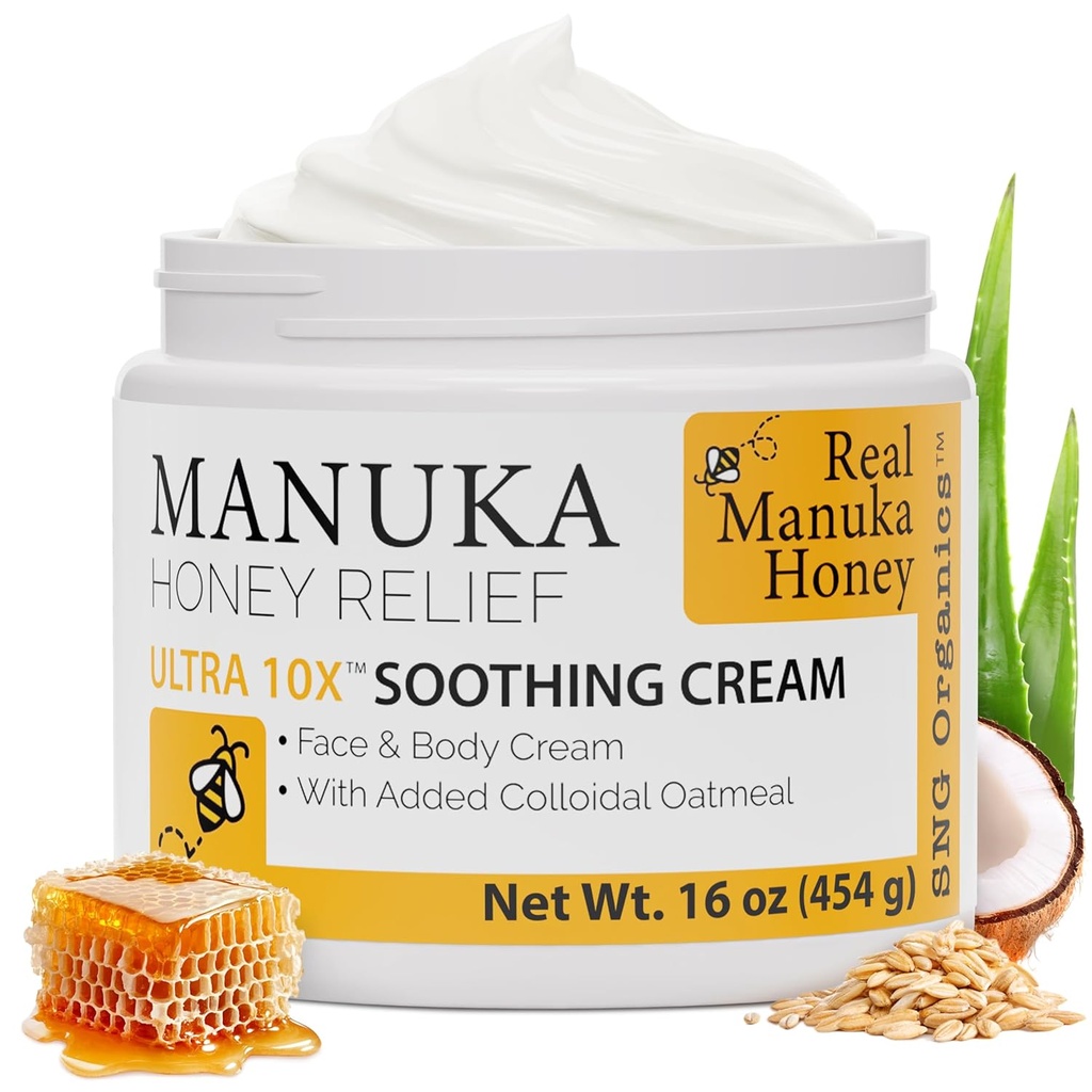 Super Natural Goods Manuka Honey Cream (16oz) – Lozione idratante per tutti i tipi di pelle Adatto per bambini e adulti | Crema corpo idratante con Real Manuka Honey Aloe Vera Juice e Burro di cacao