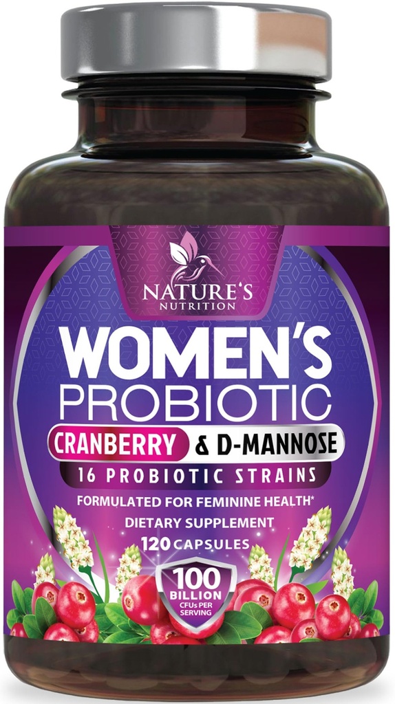 Probiotici per le donne 60 miliardi di CFU - 16 Strains, Prebiotics & Cranberry, PH Balance, Salute Digestiva, Vaginal & Immune Support, Donna Probiotici per Gut Health, Shelf Stable - 120 capsule