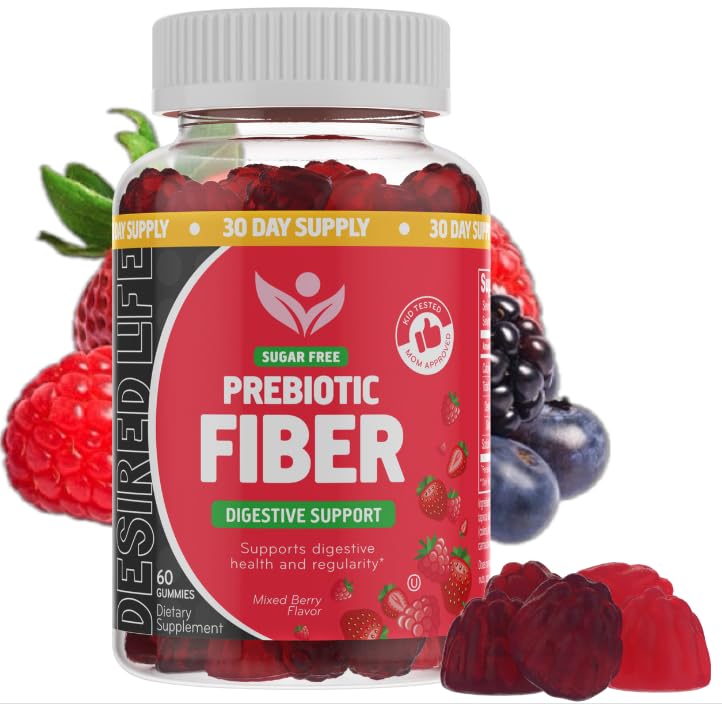 Zucchero Gratuito Prebiotici Fibre Gummies per Adulti Bambini Misto Aroma Pianta Supplemento per Donne Uomini, Regolarità Digestione Quotidiano 60 Conte (Pack of 1)