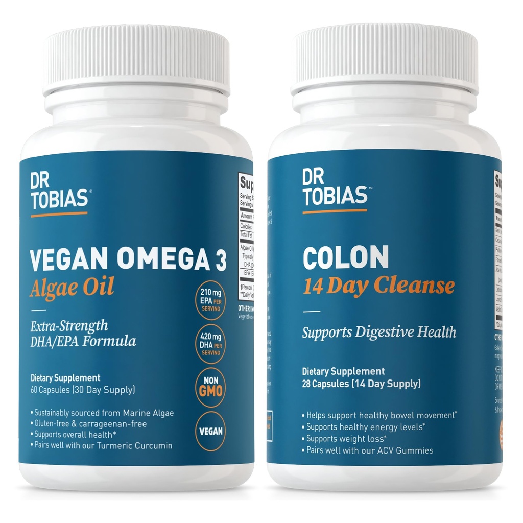 Dr. Tobias Vegan Omega 3 Algae olio e Colon 14 giorni Cleanse per una migliore digestione, Gut & supporto immunitario, e la salute generale