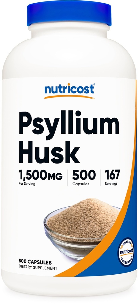 Nutricost Psyllium Husk 1500mg Per Serving, 500 Capsule - Non OGM & Gluten Free