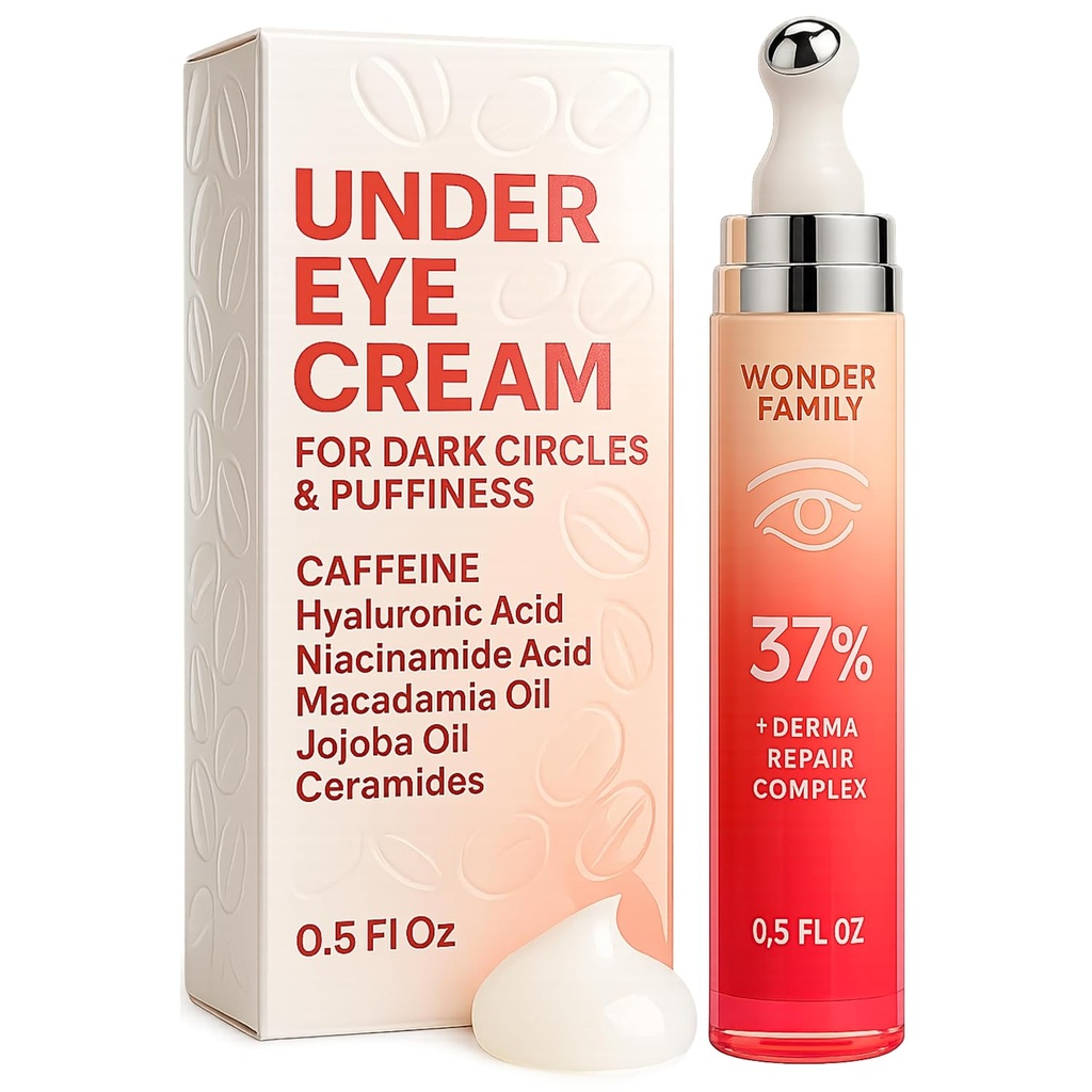 Caffeina sotto la crema per gli occhi per il puffiness e le borse sotto gli occhi - Rullo per gli occhi di Puffy e cerchi scuri sotto il trattamento degli occhi per le donne, gli uomini - acido ialuronico e siero di niacinamide - Riduttore di puffie viso