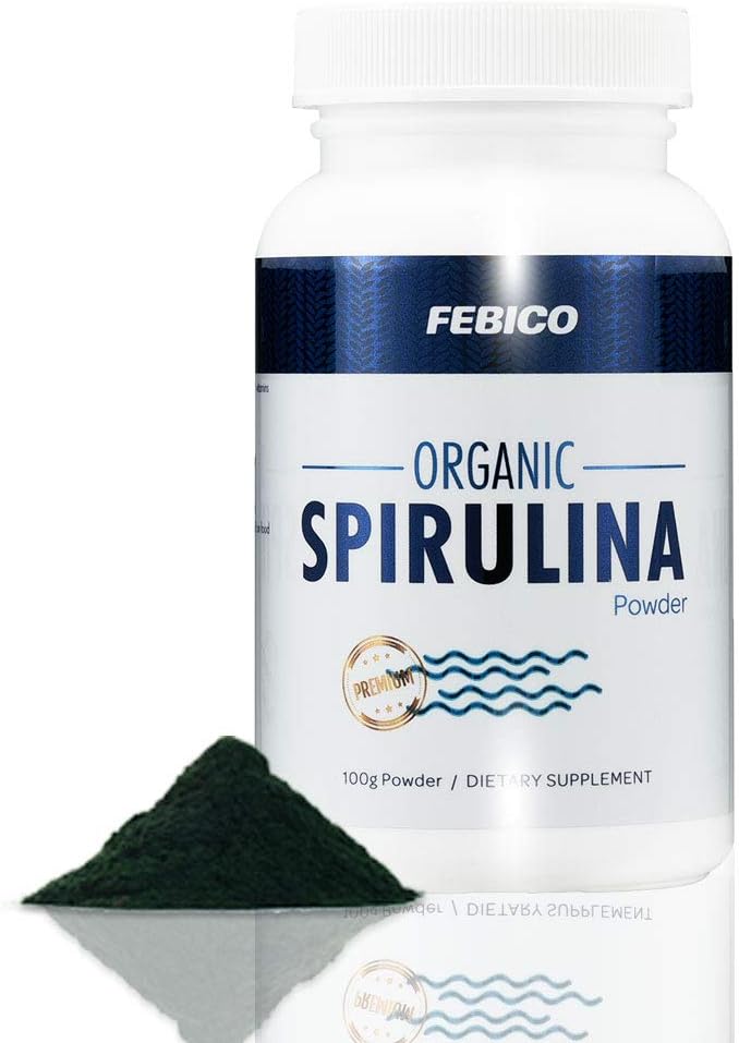 Premium Organic Spirulina Powder- Vegan, Arricchito Vitamina B12 Complex, Phycocyanin, Energy Boost, Non OGM, Gluten Free & Non Irradiated, USDA, Naturland, Halal Certified-100g