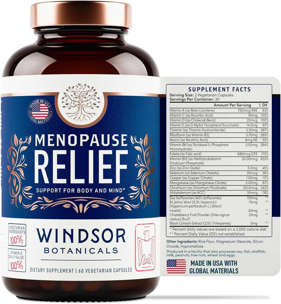 Menopausa integratori per le donne - Windsor Botanicals Multivitamin con Chastebrry, Nero Cohosh per Flash Caldi, Menopausa Rilievo e Ormone Equilibrio per le donne - 60 pillole naturali Progesterone Estrogen