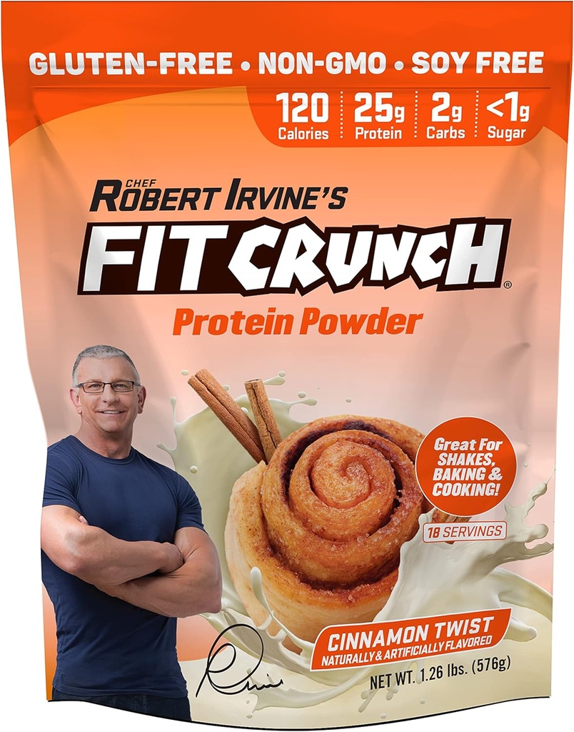 Fit Crunch Tri-Blend Whey Protein, Keto Friendly, Calorie basse, Alta proteina, Gluten Free, Soy Free (18 Servings, Cinnamon Twist)