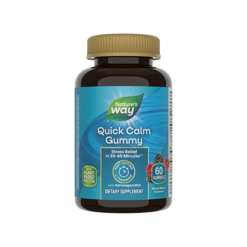 Gummies calma rapida, L-teanina per il relax*, Fast-Acting, Rilievo di stress da L-teanina entro 30-60 minuti*, con Ashwagandha, Vegetariano, Aroma di bacche miste, 60 Gummies