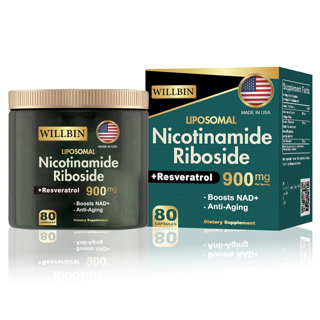NAD+ Supplemento - Liposomal Nicotinamide Riboside, Resveratrolo, Quercetin High Purity NAD Supplemento per Anti-invecchiamento, Energia, Focus - 80 capsule (40 Serving)