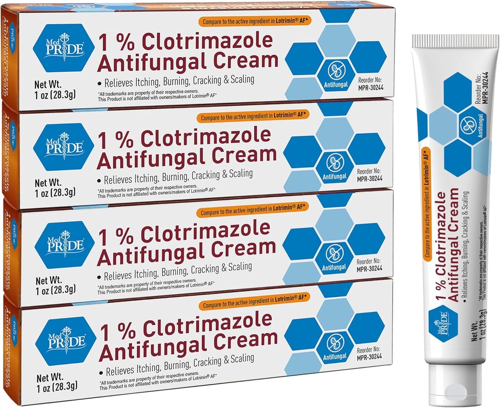 MED PRIDE Clotrimazole Antifungal Crema 1 Percentuale Treats Athlete's Foot Jock Itch Ringworm Allevia il trattamento di cura della pelle bruciante per il bambino 4 Pack
