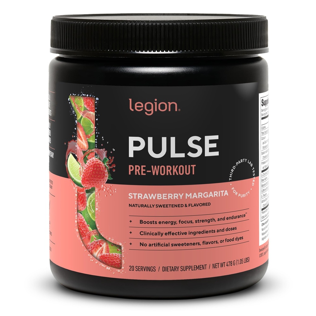 LEGION Pulse Pre Workout - Tutto naturale Nitric Oxide Preworkout Drink per aumentare l'energia, Creatina Libero, naturalmente addolcito, Beta Alanine, Citrulline, Alpha GPC (Strawberry Margarita)