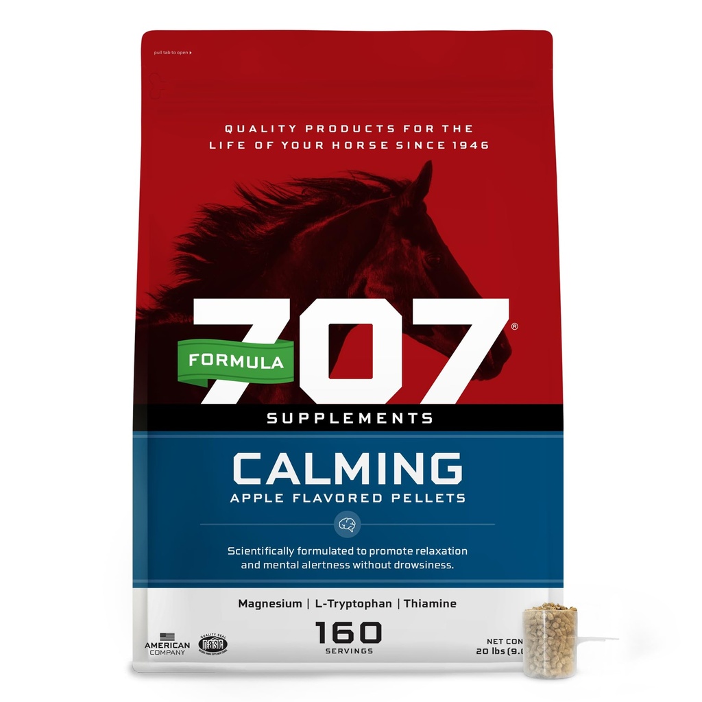 Formula 707 Calming Equine Supplemento 20LB Bag – 160 Serve – Rilievo di ansia e messa a fuoco avanzata per cavalli – L-Tryptophan, Thiamine & Magnesio