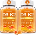 Vitamina D3 K2 5000IU / 10000 IU Gummies per adulti - K2 D3 Integratore di vitamina con calcio 600mg, K2 (MK-7) 200mcg, magnesio, zinco, Omega-3 - Supporta l'assorbimento del calcio e la salute immunitaria