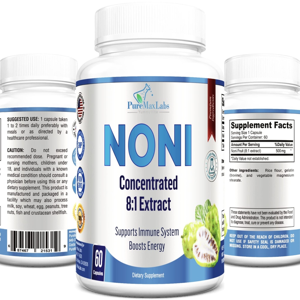 Noni Capsules - Noni Fruit Extract, (Morinda Citrifolia), Supporto Immune - 60 Capsule