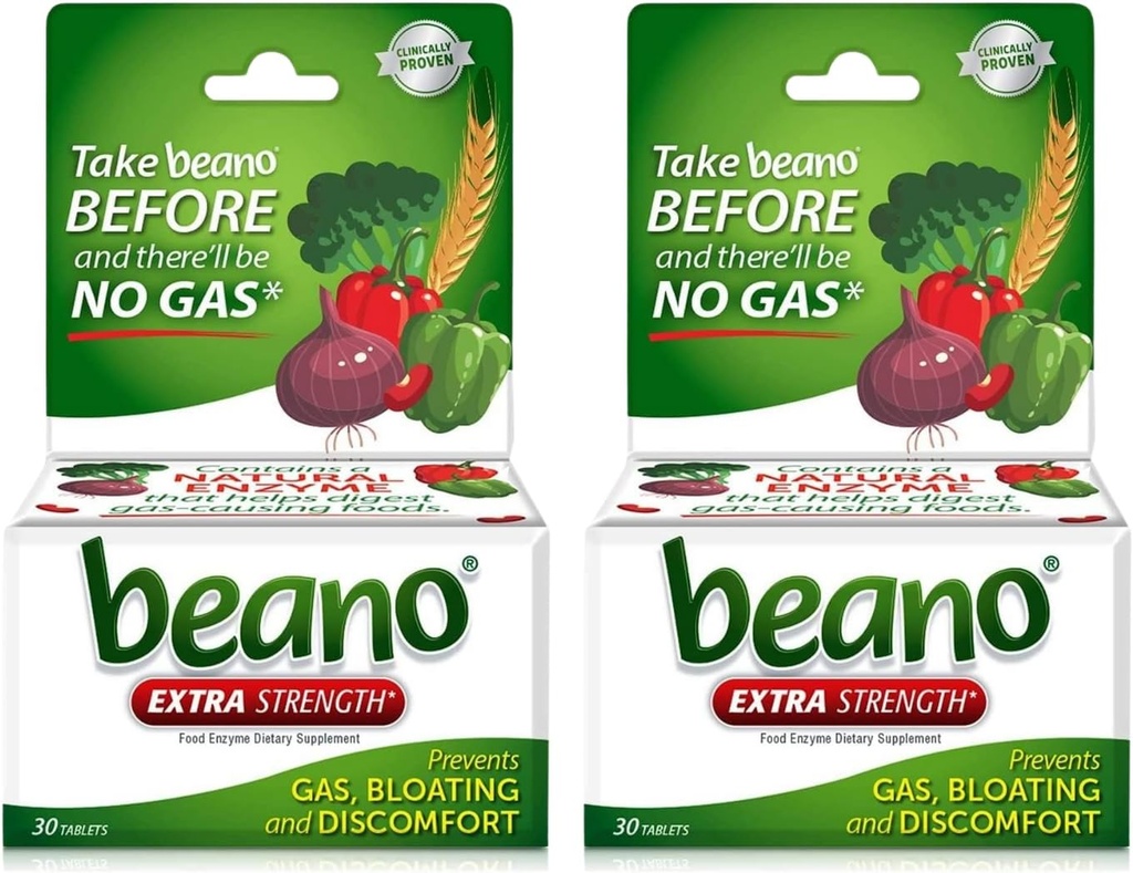Beano Extra Forza, Prevenzione del Gas & Integratore Dell'Enzima Digestivo, 30 Conte (Pacchetto di 2)