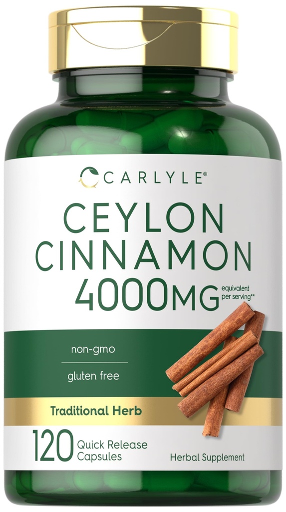 Carlyle Ceylon Cinnamon Capsule 4000 mg | 120 Count | Non OGM & Gluten Supplemento gratuito