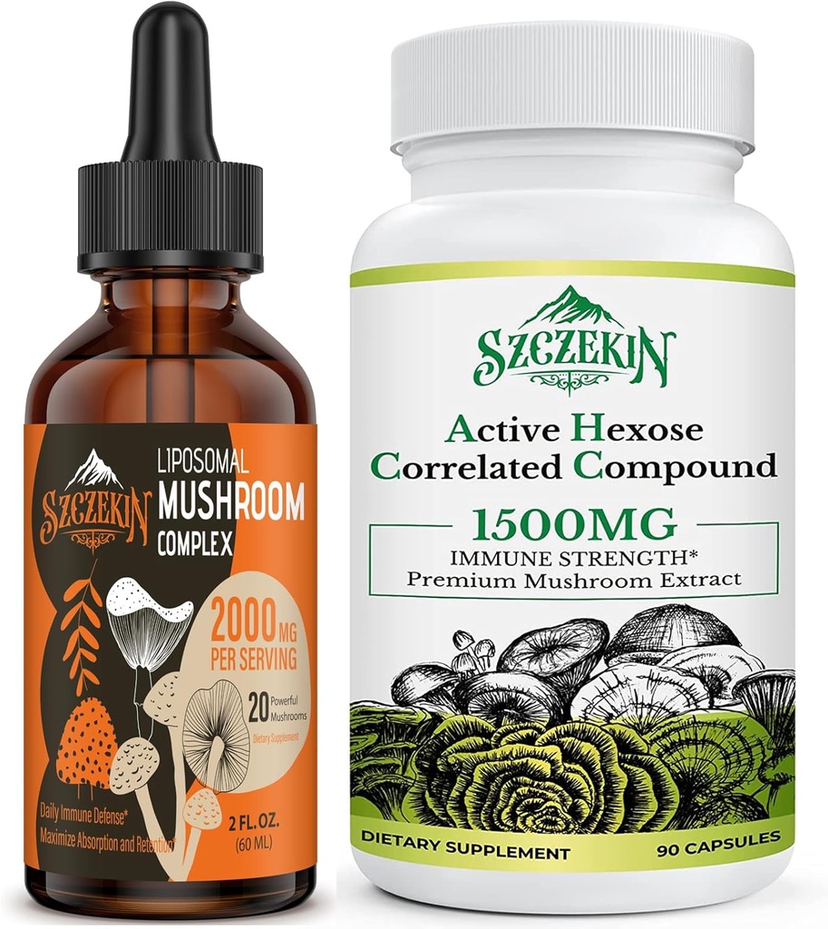 Integratore alimentare attivo 1500 mg Integratore 90 capsule Bundle con 2000mg Liposomal Mushroom Complex Drops 30 Servings