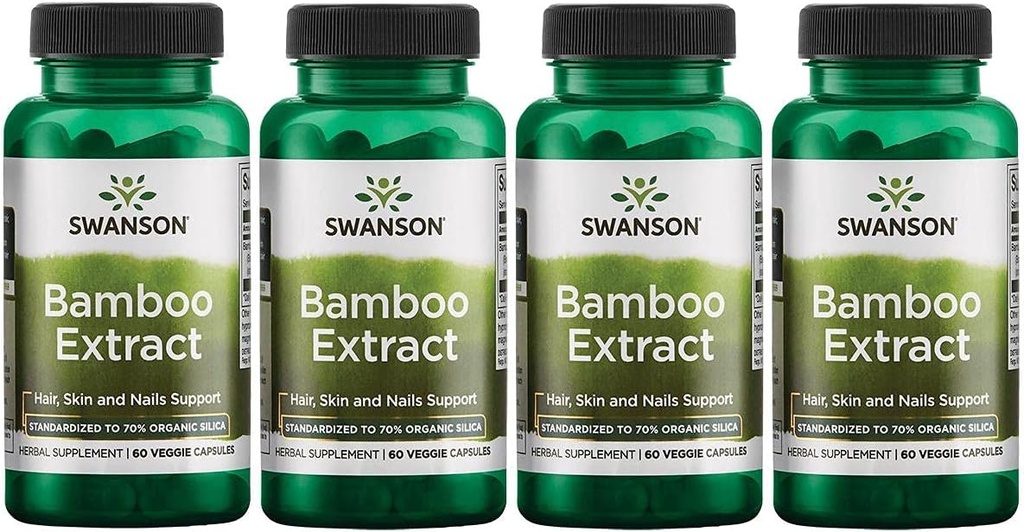 Estratto di Bamboo di Swanson - Supplemento di capelli naturali, pelle e unghie - 70% Contenuto di silice che supporta la formazione di collagene e la crescita di ossa - (60 capsule di verdure, 300 mg ogni) 4 confezione