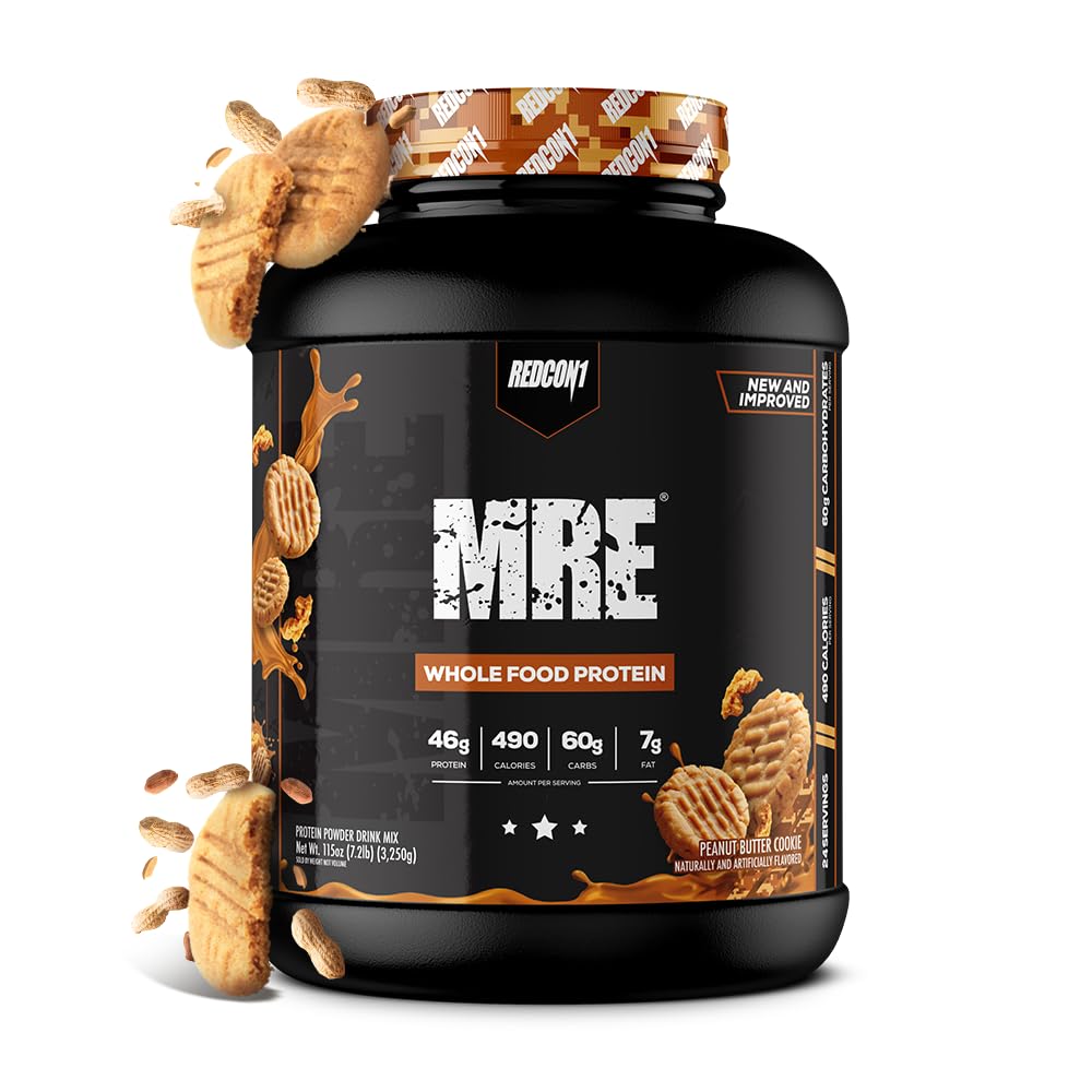 REDCON1 MRE Protein Powder, Peanut Butter Cookie - Miscela di proteine di sostituzione del meal Realizzata con olio MCT & Whole Foods - Proteine con ingredienti naturali per aiutare nel recupero del muscolo (25 Serve)