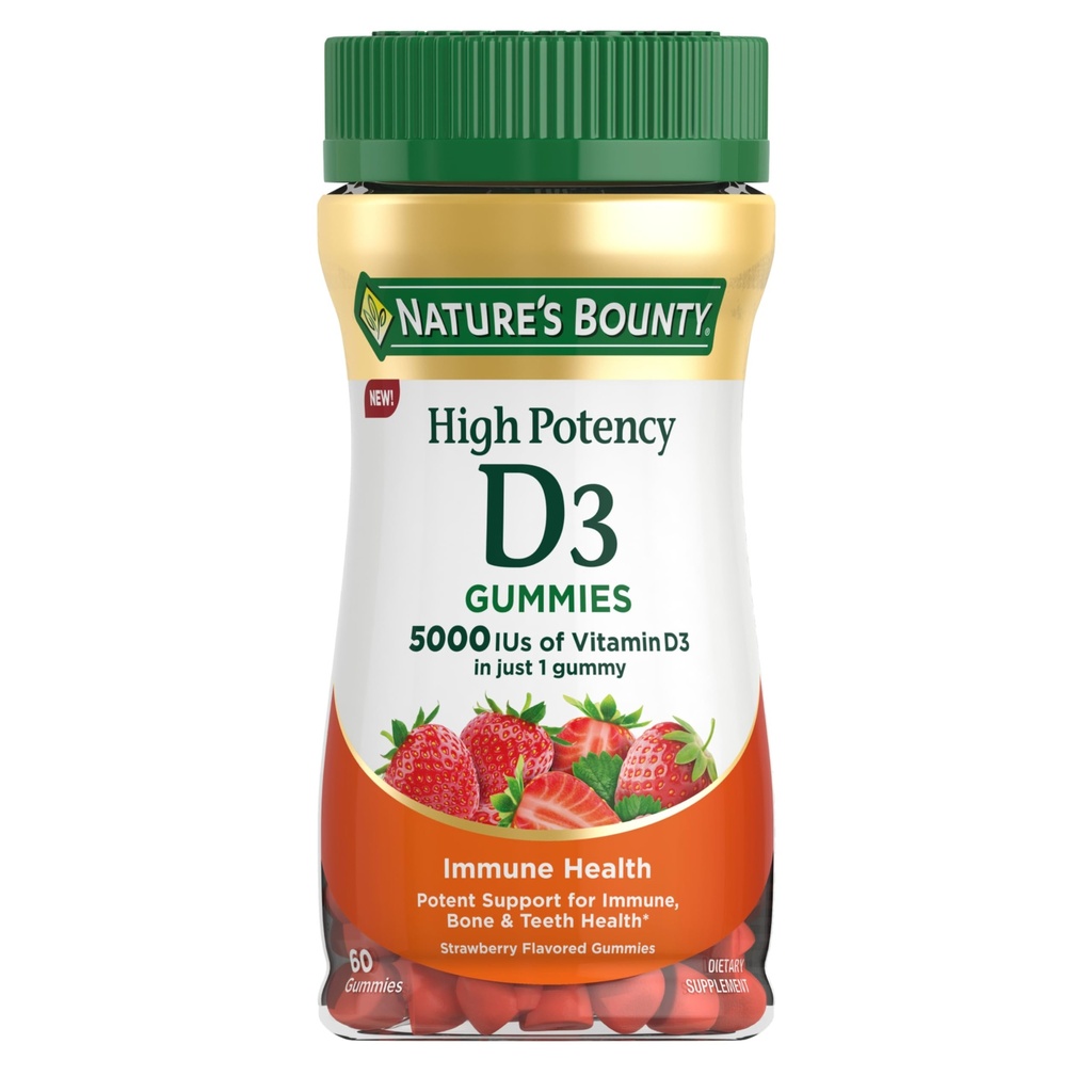 Vitamina D 5000 IU Gummies, Vitamina D3 Sostegno Immune ad alta potenza & Bone Salute Supplemento, 5000 IU in 1 Gomma, Profumo di Fragola, 2 mesi Fornitura, 60 Gummie Vegetariane per Adulti