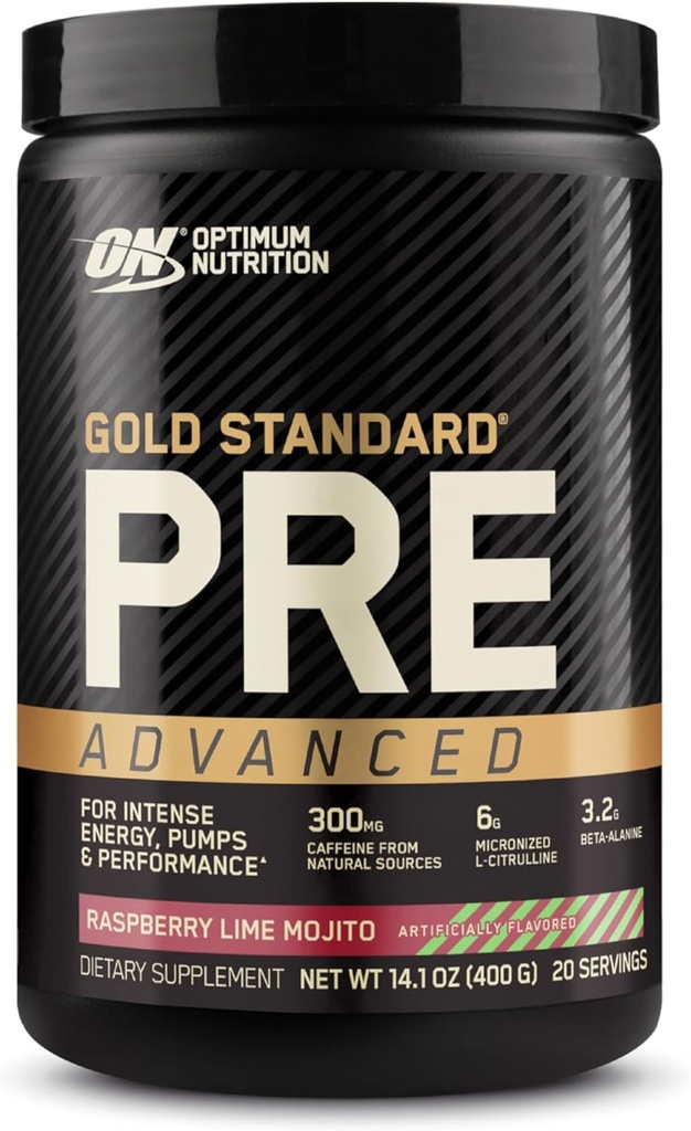 Optimum Nutrition Gold Standard Pre Workout Advanced, con Creatina, Beta-Alanina, Micronized L-Citrulline e Caffeina per l'energia, Keto Friendly, Raspberry Lime Mojito, 20 Serve