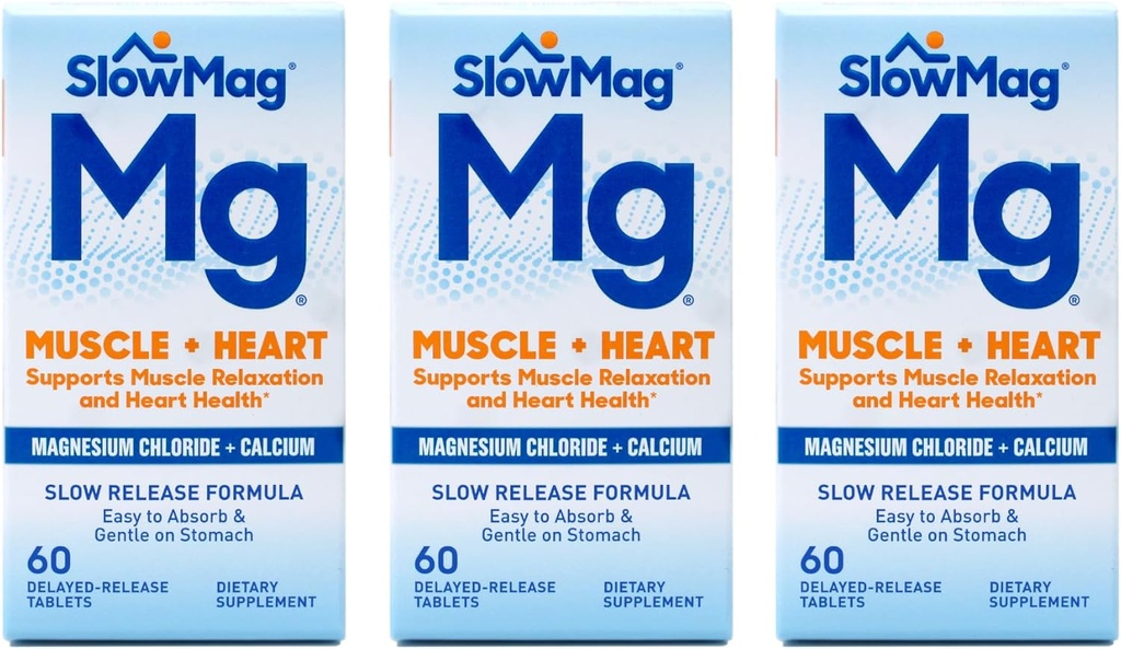 Cloruro di Magnesio Slow-Mag con Calcio, Compresse, 60 compresse (Pacchetto di 3) Fxi&Ui