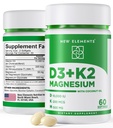 Nuovi elementi Vitamina D3 K2 10.000 UI con Magnesio Glycinate 500mg - Bone Salute, Supporto Immune, Energy & Mood - Non OGM, Gluten-Free, Zucchero-Free Softgels per Donne & Uomini (60 softgels)