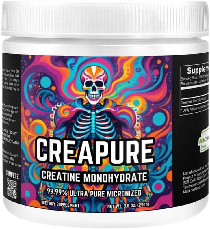 Creatina monoidrato con 50 / 5g Servings - Creapure è 99,99% Creatina Monoidrato. Creatina pura non aromatizzata per la crescita del muscolo, la conservazione e la riparazione. Polvere di creatina
