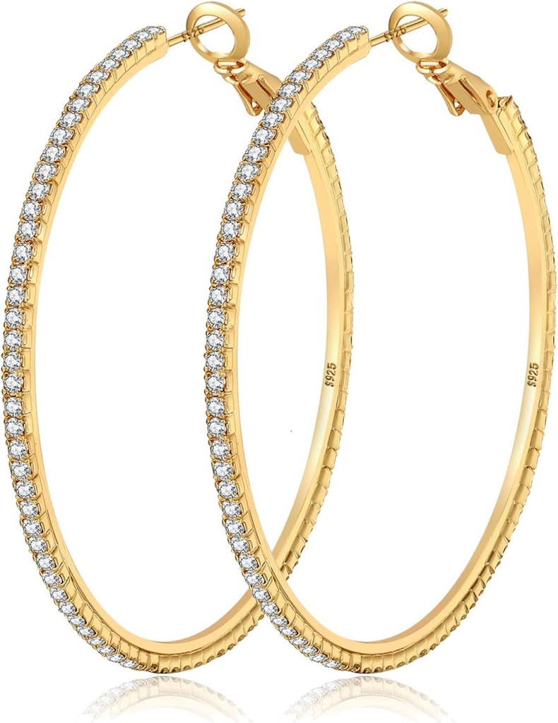 MoROTOLE 14K Oro Strass Hoop orecchini - Fashion Thin Big Hoops, soluzioni anallergiche, 20/30/40/50/60/70mm
