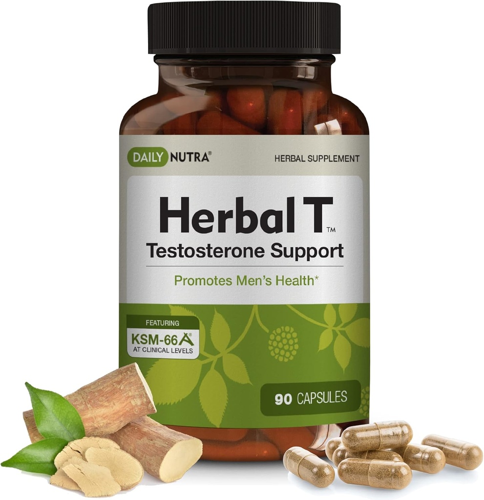 DailyNutra Herbal T Men’s Health Formula Supplement per Endurance, Vitality, & Healthy Aging - con KSM-66 Ashwagandha, Tongkat Ali, Tribulus, Eleuthero, & Horny Goat Weed (90 capsule)