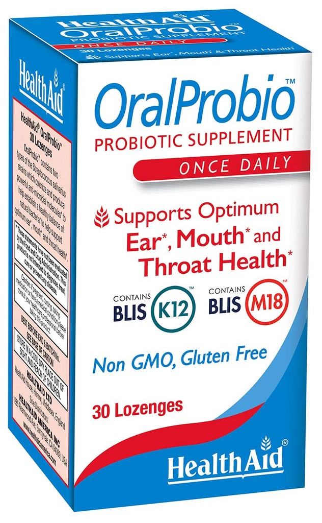 OralProbio 30ct, Una volta Chewable Tablets giornalieri, Supporta Optimum Ear, Mouth e Throat Health, Non OGM, Gluten Free, Peppermint Flavor, Contiene BLIS K12 & M18