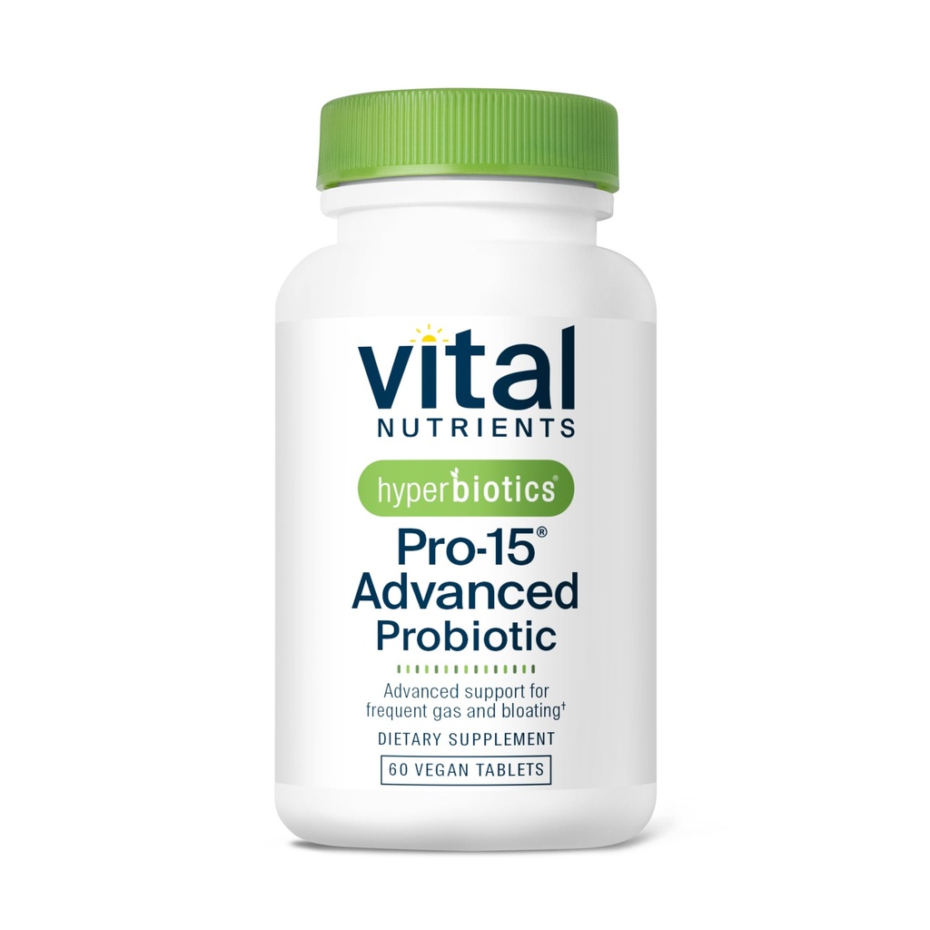 Iperbiotici vitali Nutrienti Pro-15 Probiotici avanzati per le donne e gli uomini | 15 Strains + Kiwifruit | Probiotici quotidiani clinicamente studiati per la salute digestiva, gas, & Bloating | 60 compresse vegane
