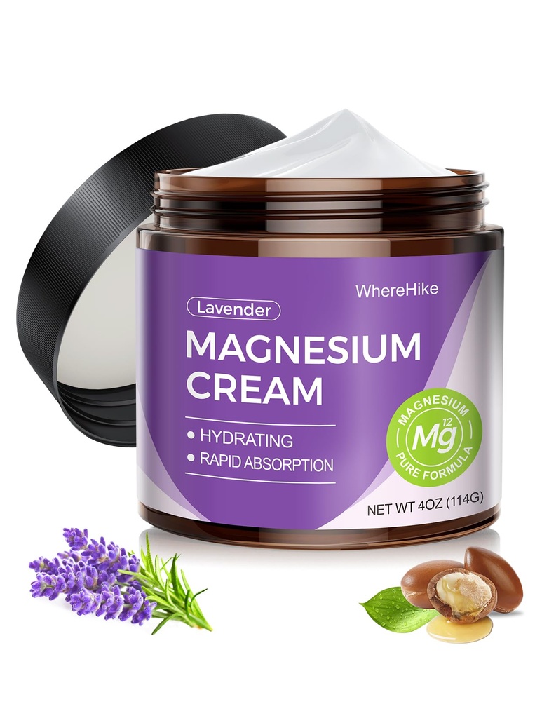 Crema di Magnesio Topico Naturale per il Sonno, Lozione di Magnesio di Notte per il Dolore e Crampe di Gamba,Rilassamento Muscolo,Calmo,Protezione di Morbida per la Cura della Pelle.