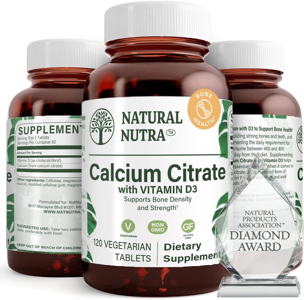 Citrato naturale di Nutra Calcium con vitamina D3, Supplemento per la forza del Bone, promuove i movimenti muscolari & Done Health, Boost la salute del cuore, rafforza la densità del Bone, ideale per gli anziani attivi, 120 compresse