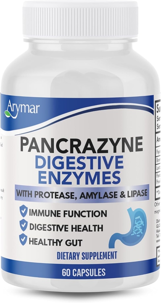 Arymar Pancrazyne Probiotics, Enzimi Digestivi con Amylase, Protease, Lipasi & Lactobacillus, Gut Health & Digestive Support Supplement, 60 Capsule