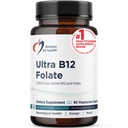Design per la salute Ultra metilato B12 + Folato di metile - Vitamina B12 Methylcobalamin e Folate Supplemento, Adenosylcobalamin & 5-MTHF per Nerve, Energia cellulare + supporto di metilazione (90 capsule)