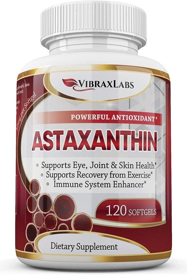 Astaxanthin 10mg Supplement/Best Pure Antioxidant from Microalgae, Aiuta la cura della pelle & Eye, Giunti Arthritic, Invecchiamento sano, Boosting Energy, 120 non OGM Softgels - Premium Astaxanthin Supplements