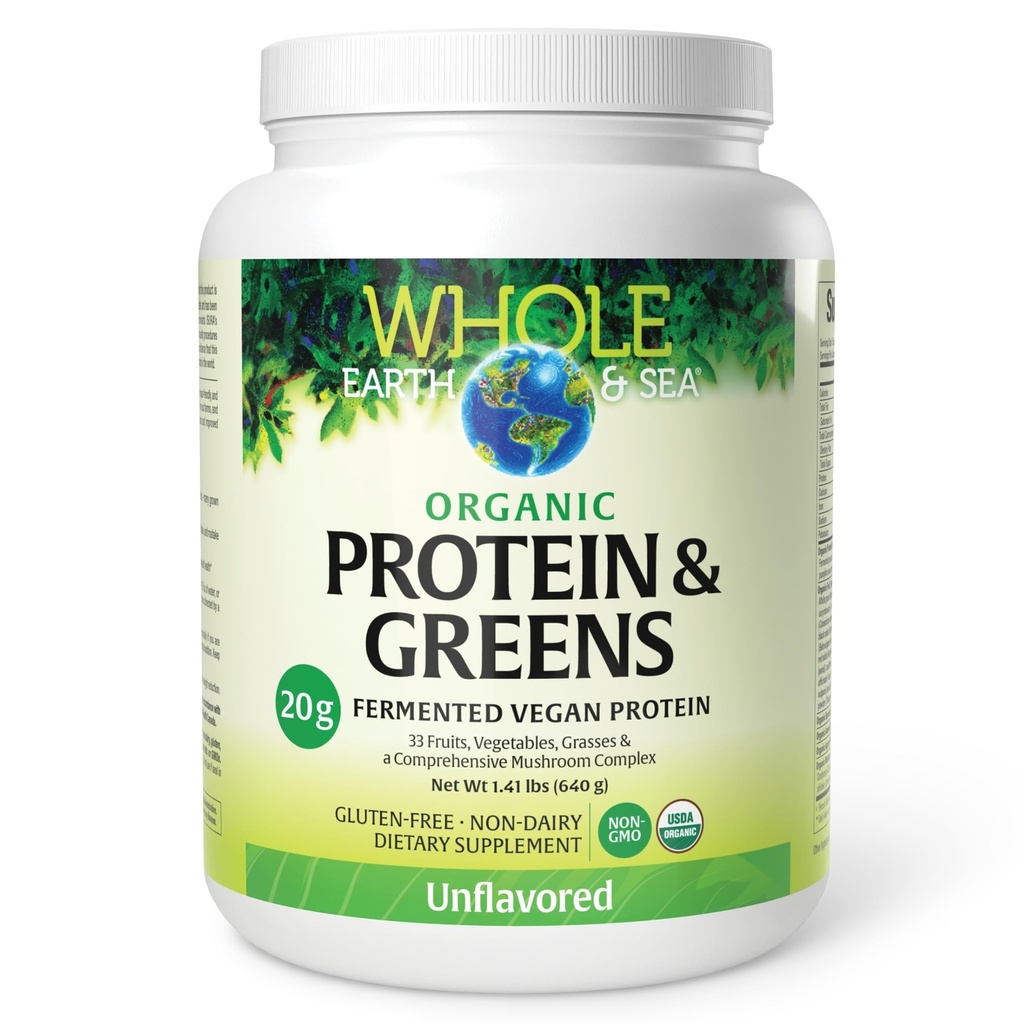 Tutta la Terra e il mare da Fattori Naturali, Proteine Fermentate Organiche & Greens, Integratore Alimentare Tutto Vegano, Non aromatizzato, 1 lb 9 Oz